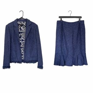 Escada Blue Tweed Blazer and Skirt Suit